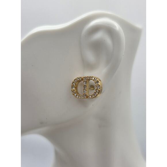 Christian Dior Goldtone Crystal CD Stud Earrings - Picture 10 of 14